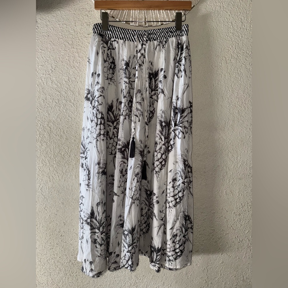Black and White Smocked A-Line Maxi Skirt